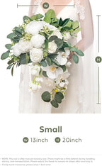 Artificial Flowers Cascading Bridal Bouquet, Faux Silk Peony & Rose