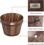 VINGLI 3 PCS Large Wooden Planter Barrel Set, 11.5"(Dia)- 18"(Dia) Real Wood Indoor/Outdoor Flower Pot w/Drainage Holes, Different Sizes, Large Garden Container Box