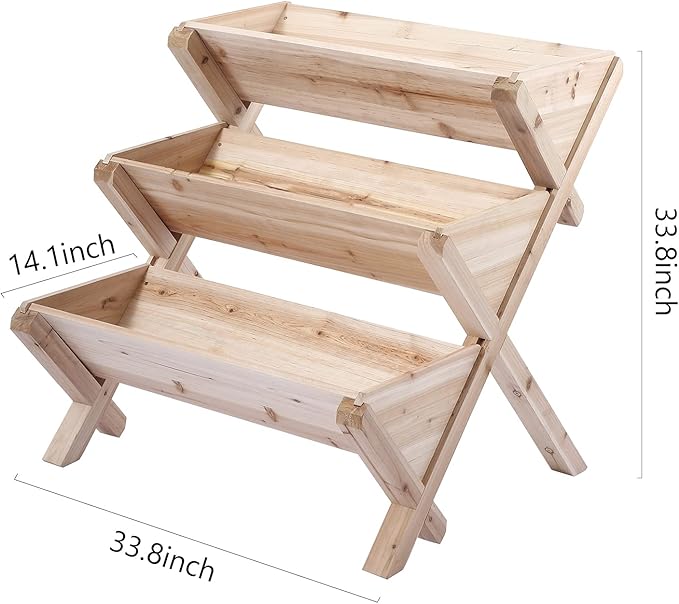Raised Garden Bed, 3-Tier Vertical Wooden Planter with Legs, Beige