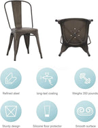 Nazhura Metal Dining Chair Farmhouse Tolix Style for Kitchen Dining Room Café Restaurant Bistro Patio, 18 Inch, Stackable, Waterproof Indoor/Outdoor (Sets of 4) (Steel Seat, Bronze)