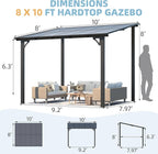 AECOJOY 10' x 8' Gazebo for Patio, Small Wall-Mounted Lean to Gazebo Pergola with Roof (80 Sq.Ft Shaded) on Clearance, Hard Top Heavy Duty Awnings for Decks, Backyard and More