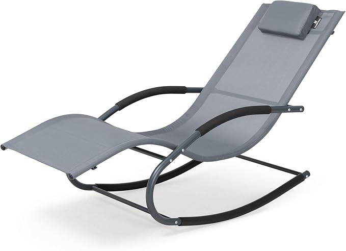 Outdoor Lounge Chair with Pillow, Chaise Lounge Chair for Patio, Lawn, Pool, Grayish Blue
