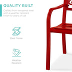 Best Choice Products Outdoor Bench Steel Garden Patio Porch Furniture for Lawn, Park, Deck w/Floral Design Backrest, Slatted Seat - Red