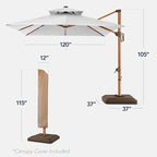 Best Choice Products 10ft Square Cantilever Patio Umbrella w/Base Included, Woodgrain Pattern Pole & Solar LED Lights, 360-Rotation, Offset Hanging Outdoor Shade - Fog Gray