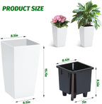 Garvee 16" Tall Planters Set of 2, Outdoor＆Indoor Black Planter Pots, High Front Porch Planter Pots with Drainage Holes＆Water Level Monitor＆Inner Bucket,White