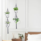 Belit 2 Pack Double Macrame Plant Hangers 2 Tier Hanging Planter Basket Decorative Flower Pot Holder Rope for Indoor Outdoor Home Decor 51 Inch, Grey
