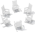 SERWALL HDPE Outdoor Rocking Chair Set of 6, Patio Rocking Chairs for Adults, All Weather Outdoor Rockers for Lawn, White