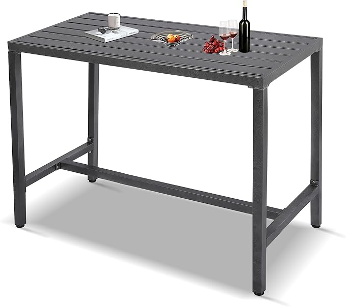 Outdoor Bar Table, Patio Console Pub Height Table with Powder Coated Steel Frame, Weather Resistant Waterproof Top for Hot Tub, Balcony, Garden, Yard, Poolside