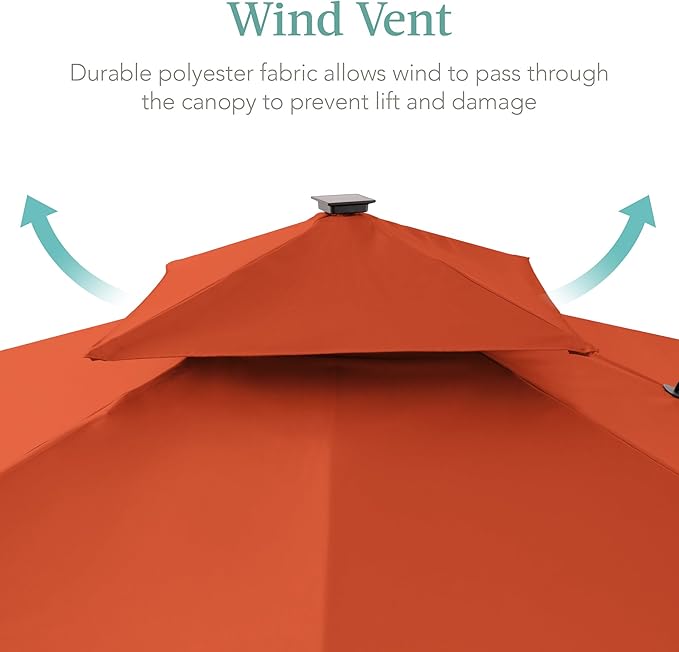 Best Choice Products 10x10ft Cantilever Patio Umbrella w/Base Included, Solar LED Lights 360 Rotation Large Offset Hanging Outdoor Shade for Deck Pool Backyard w/Stand – Rust