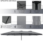 Tangkula 11 Piece Rattan Outdoor Dining Set with 15Ft Patio Umbrella for 8, Outdoor Wicker Table Set with 8 Cushioned Armchairs, Acacia Wood Top, Outdoor Umbrella with Base Included