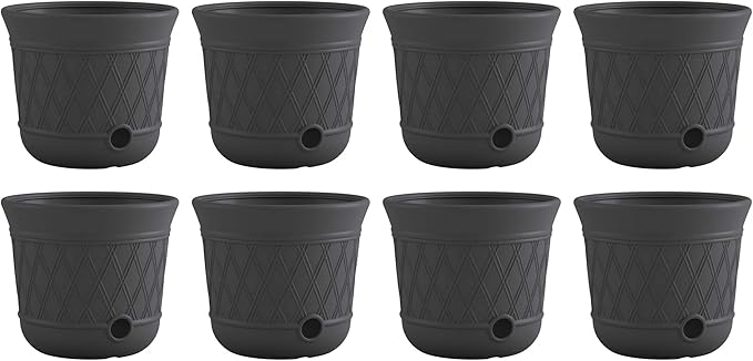 Suncast 8 Pack 14" x 12" Round Resin Decorative Weatherproof Outdoor Hideaway Standard Garden Hose Storage Pot with Drainage Holes, Gray