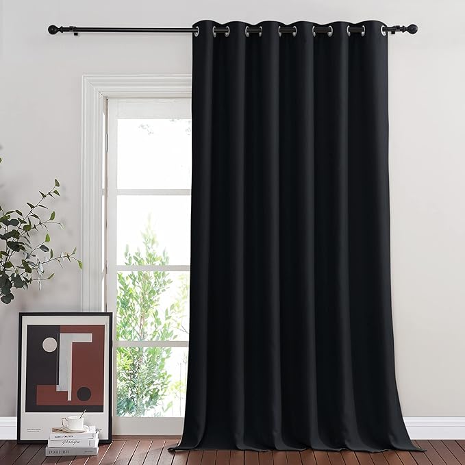 NICETOWN Blackout Curtain for Sliding Glass Door, Patio Door Curtains, Thermal Insulated Wide Drapes/Draperies Light Blocking for Bedroom/Porch (Black, 1 Panel, 80" W by 108“)