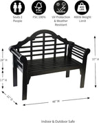 Plow & Hearth Weatherproof Lutyens Eucalyptus Wood Garden Bench | Foldable Patio Bench | Outdoor Furniture Seating for Porch Park Deck | Black