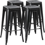 Yaheetech 30 Inch Metal Bar Stools Set of 4, Bar Height Backless Bartools, Industrial Stackable Bar Chairs with Footrest for Kitchen/Dining Room/Bistro/Patio, Black