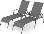 Giantex 2 Pack Patio Lounge Chair, Outdoor Chaise Lounge with 5 Adjustable Backrest, Sturdy Steel Frame, Sunbathing Recliner, Tanning Chair for Beach, Outside, Yard, Balcony, Pool Chairs (2,Dark Gray)