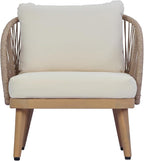 Merax 4-Piece Acacia Wood Patio Conversation Set - Curved Tub Loveseat & Chairs with Woven Rope Accents,Slatted Coffee Table & Weather-Resistant Cushions for Outdoor Deck,Garden or Balcony,Teak+ Beige