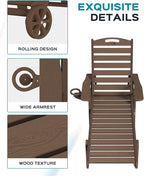 Ciokea Outdoor Chaise Lounge Chair Set of 2, Patio Lounge Chairs for Outside, HDPE Lounge Chairs with Wheels & Cup Holder, Poly Lounge Chair with 5 Position for Poolside, Deck, Dark Brown