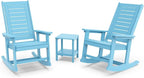 GREENVINES Outdoor Rocking Chair Set | 3-Piece | 2 Rocking Chairs with 1 Side Table | Porch Rocker | HDPE Plastic | Arctic | Patio Furniture Sets | High Back | Big & Tall | Ladder Back