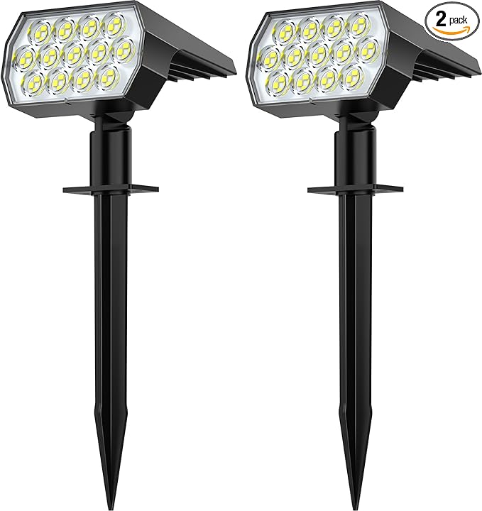 Solar Spot Lights Outdoor Waterproof IP65, [2 Pack/52 LED] 2-in-1 Solar Landscaping Spotlights, 3 Lighting Modes Solar Powered Garden Flood Light for Patio Pathway Driveway Pool Yard(Cool White)
