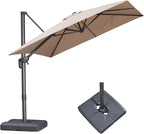 PURPLE LEAF 8 FT Outdoor Umbrella with Base Patio Cantilever Aluminum Umbrella with 3 Years Fade Resistance Recycled Fabric Offset Square with 360-degree Rotation for Deck Pool Garden, Sand Dune