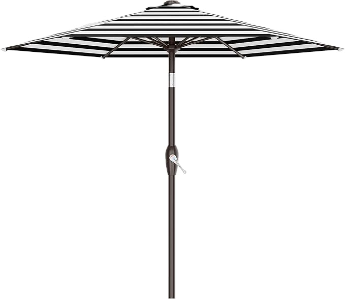AreShark 7.5FT Patio Umbrella Table Market Umbrella with 6 Sturdy Ribs, Button Tilt/Crank, Heavy-Duty Outdoor Umbrellas for Pool, Deck, Garden and Backyard, Black & White Stripe