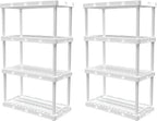 Gracious Living 2 Pack Light Duty Storage Shelves, Knect-A-Shelf 4-Shelf Ventilated Shelving Rack Organizer for Home, Garage, Basement & Laundry, White