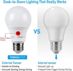TORCHSTAR Dusk to Dawn Light Bulbs Outdoor, Sensor A19 LED Light Bulb, Auto on/Off Photocell Automatic for Outdoor Lighting, UL FCC DOE, 5000K, Pack of 4