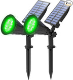T-SUNUS Green Solar Spot Lights Outdoor 2 Pack, IP65 Waterproof Garden Spotlights Auto On/Off for St Patricks Day Halloween Christmas, Security Landscape Spotlight for Tree Patio Yard Driveway Pond