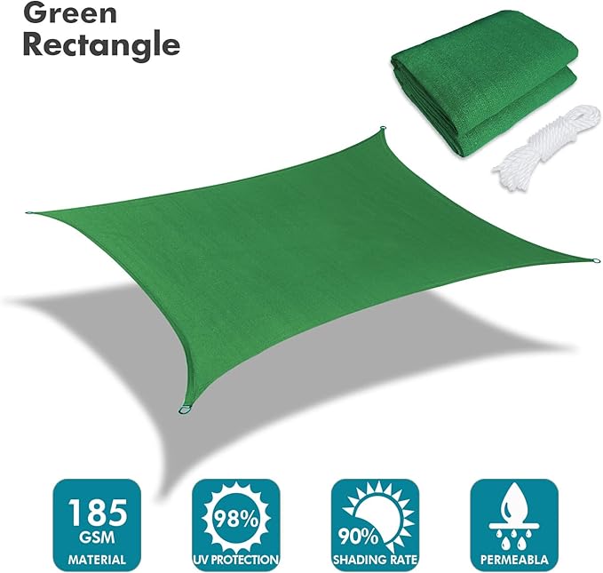 KANAGAWA 14'X22' Dark Green Custom Size Sun Shade Sail Rectangle UV Block Canopy Cover for Patio Backyard Lawn Garden Outdoor (Customized Available)