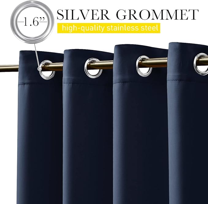 NICETOWN 2 Panels Fixed Outdoor Curtains for Patio Waterproof, Top & Bottom Grommet & Back Tab Windproof Drapes Thermal Insulated Blackout Outdoor Drapes for Gazebo, W52 x L72, Navy Blue, 2 Panels