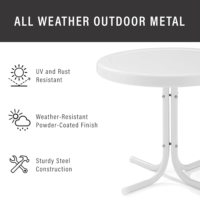 Outdoor Side Table with Steel Pedestal Base, Alabaster White