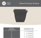 The HC Companies 12 Inch Eclipse Square Planter Pots w/Drainage Holes & Attached Saucer, Lightweight UV-Resistant Plastic Indoor Outdoor Planters, 2-Pack Flower Pots, Garden Home Decor, Cottage Stone