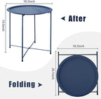 Garden 4 you End Table 2 PCS Metal Side Table Dark Blue Round Folding Tray Cyan Sofa Small Accent Fold-able Table, Round End Table Tray, Next to Sofa Table, Snack Table for Living Room and Bed Room
