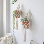 Artilady Boho Macrame Plant Hangers - Handmade Hemp Rope Hanging Baskets for Indoor Plants with Ceiling Hooks, Bohemian Home Decor Outdoor Wall Art (White Hanger-2pcs)