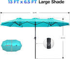 SUPERJARE 13FT Outdoor Umbrella for Patio, Double sided Pool Umbrellas with Fade Resistant Canopy, Large Table Umbrella for Deck, Market, Backyard - Light Blue
