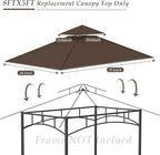 Grill Gazebo Replacement Top, 5 * 8 Outdoor BBQ Top Cover, Double Layer BBQ Gazebo Top Canopy for Model #L-GG001PST-F (Brown)