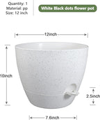 12 inch Large Self Watering Pots, Planter, Plant Pots with Multi Mesh Drainage Holes for Indoor Outdoor House Plants and Garden, Plastic Flower Pots with Deep Reservoir, Speckled White