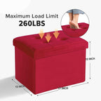 LINMAGCO Storage Ottoman Folding Foot Stool Velvet Foot Rest with Padded Modern Ottoman with Storage for Living Room Puppy Step Stool 17x13x13in(Neon Red)