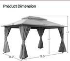 LAUSAINT HOME Semi-Permanent Outdoor Patio Gazebo 10'x13', Heavy Duty Party Tent Shelter with Double Roofs, Mosquito Nettings and Privacy Screens for Backyard, Garden, Lawn, Gray