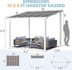 AECOJOY 10' x 8' Pergolas and Gazebos on Clearance in White, Large Wall Mounted Pergola, Outdoor Patio Lean to Gazebo Metal Awnings for Decks,Patio, Porch, Backyard and More