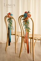 Artificial Aisle Pew Flowers 8 Pcs Dark Teal and Burnt Orange Wedding