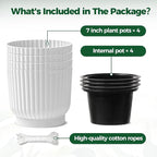 T4U 7 Inch Self Watering Pots for Indoor Plants, 4 Pack Plant Pots, Self Watering Planter for Indoor Plants, Durable Plastic Pots (4 Pack, 7", White)