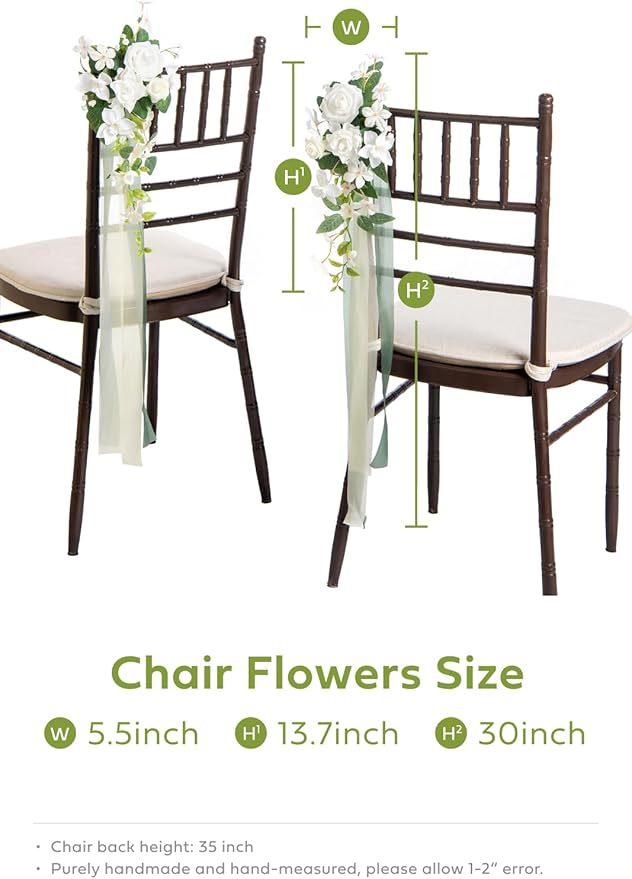 Artificial Flowers: 8 Pcs White and Sage Aisle Pew Decor for Weddings