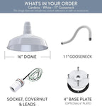 Wall Light, 16-Inch Dome Outdoor Barn Sconce in White Steel