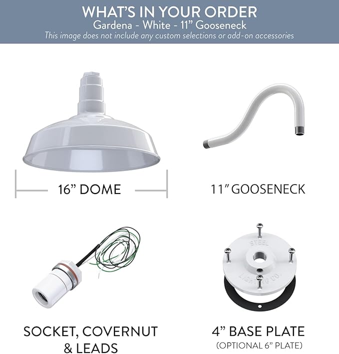 Wall Light, 16-Inch Dome Outdoor Barn Sconce in White Steel
