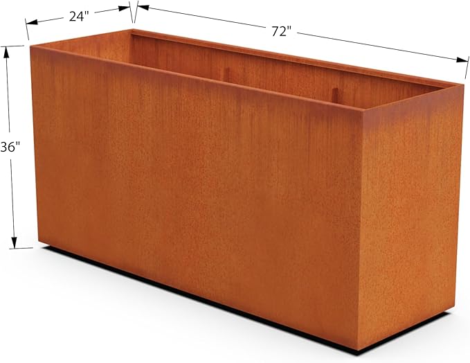 Plantercraft Extra Large Planters Outdoor - 72x24x36 Corten Steel Planter, Large Rectangular Planters for Outdoor Plants, Heavy Gauge Metal Planter Box for Garden & Patio Privacy