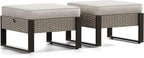 Joyside Outdoor Patio, All-Weather PE Rattan Ottomans Footstools with Removable Cushions & Anti-Rust Wood-Looking Legs for Garden, Backyard, Porch, Deck (Beige)