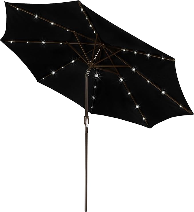 Blissun 9 ft Solar Umbrella, 32 LED Lighted Patio Umbrella, Table Market Umbrella, Outdoor Umbrella for Garden, Deck, Backyard, Pool and Beach (Black)