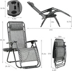 FDW Set of 2 Lawn Outdoor Deck Camping Folding Patio Beach Anti Recliner Pool Chair with Pillow and Cup Holder, Grey