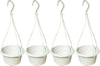 VIDELLY 4 Pieces Plastic Hanging Planters, 5.9 in Dia x 3.54 in H, Small Flower Plant Basket Pots Chain Holder Garden Decoration for Indoor and Outdoor Use, Beige White
